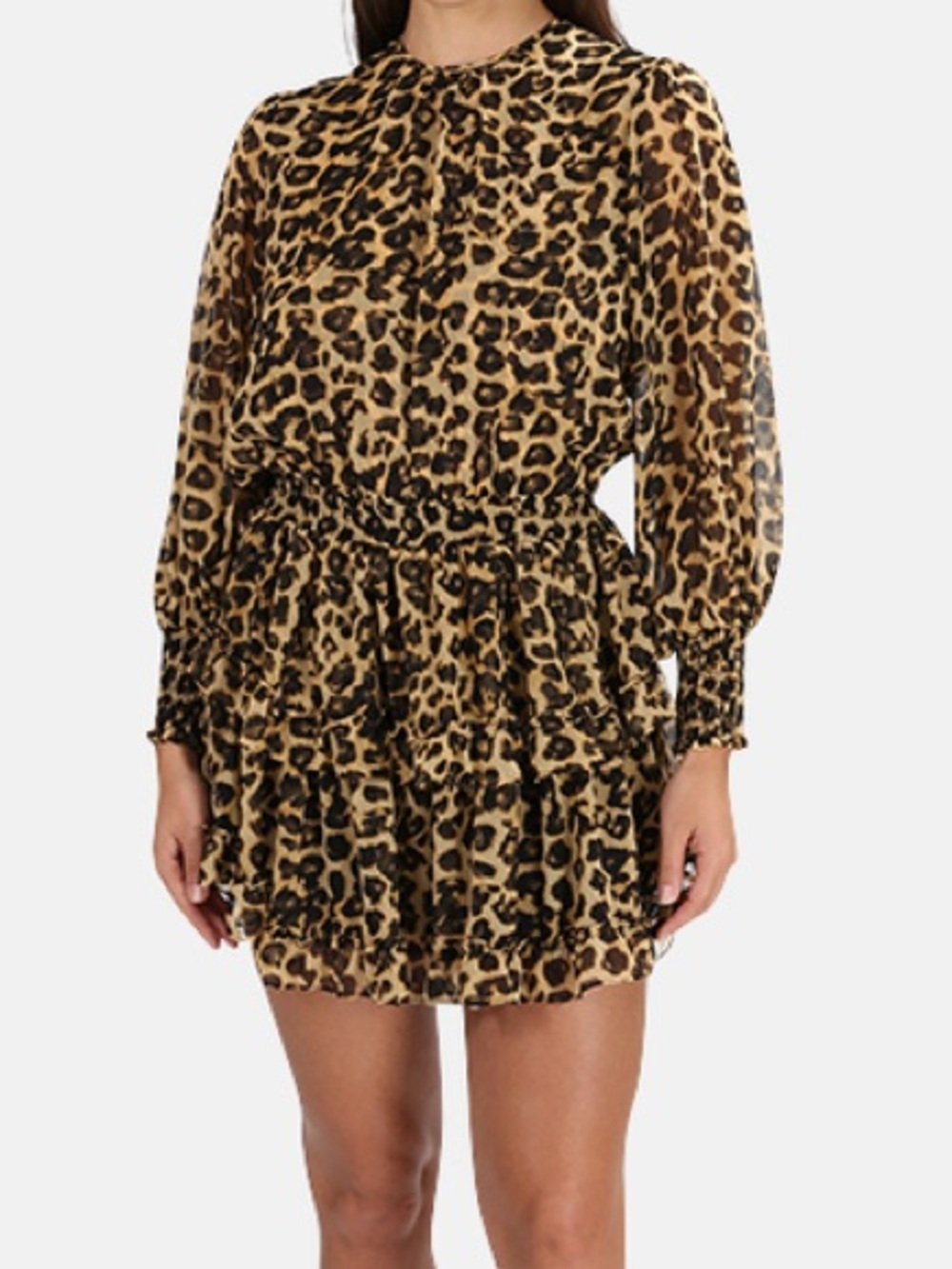 Misa Los Angeles Leopard Mini Dress XS | Animal Print Long Sleeve Like New